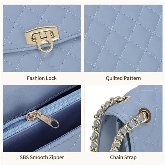 Quilted Crossbody Bags For Women, Blue - Picture 6 of 6